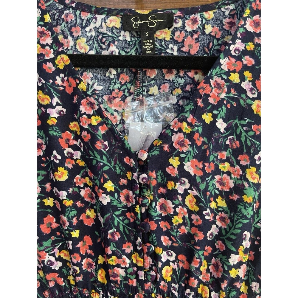 Jessica Simpson Size Small Navy Floral High-Low Midi Dress - Picture 3 of 7